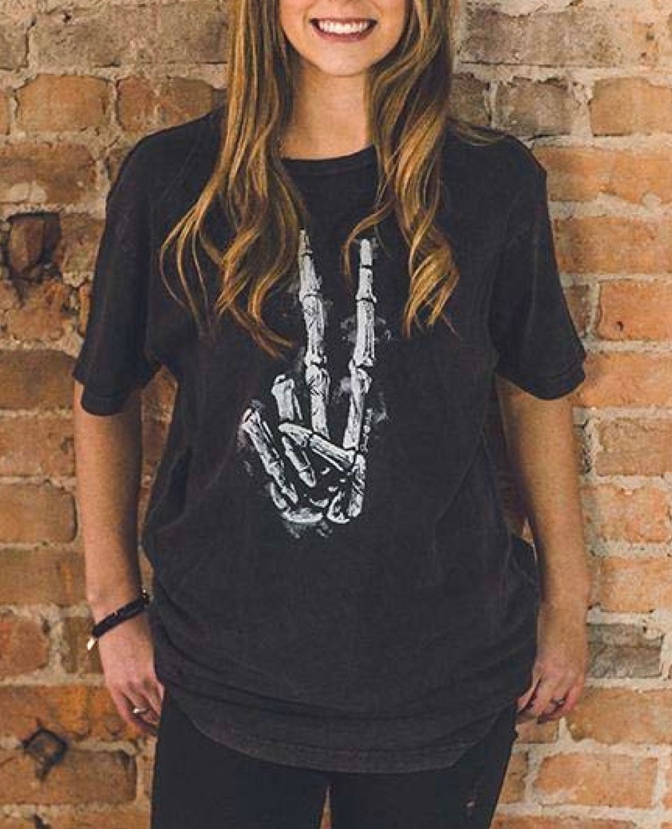 Skeleton Peace Sign Vintage Black Unisex Tee - miamidrugpossession