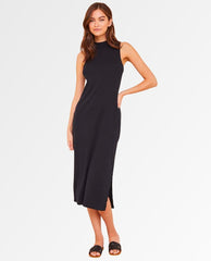 Sleeveless Mock Neck Midi Dress Black - PINK ARROWS