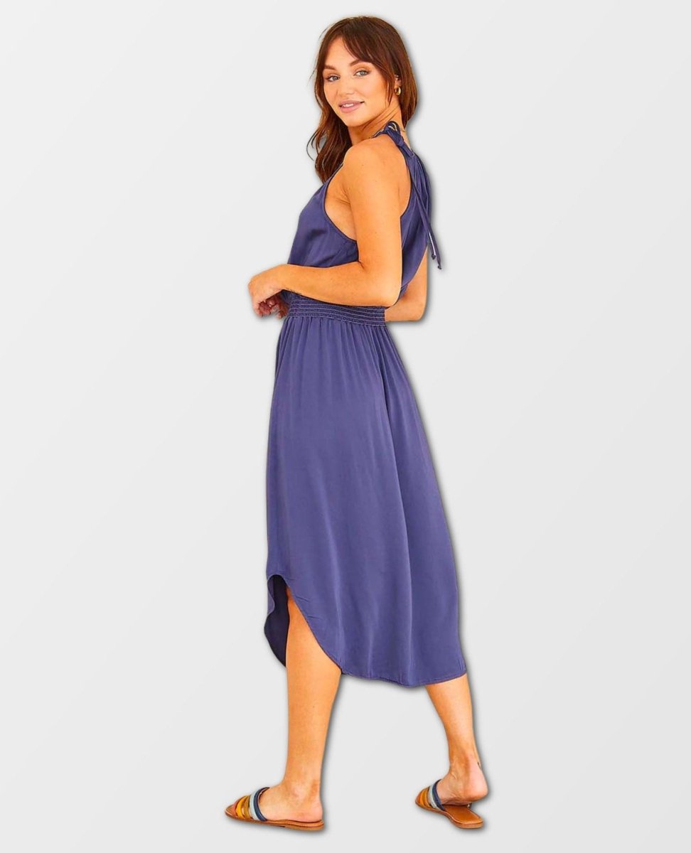 Sleeveless Smocked Waist Midi Dress Marine Blue - clearpathherbicide