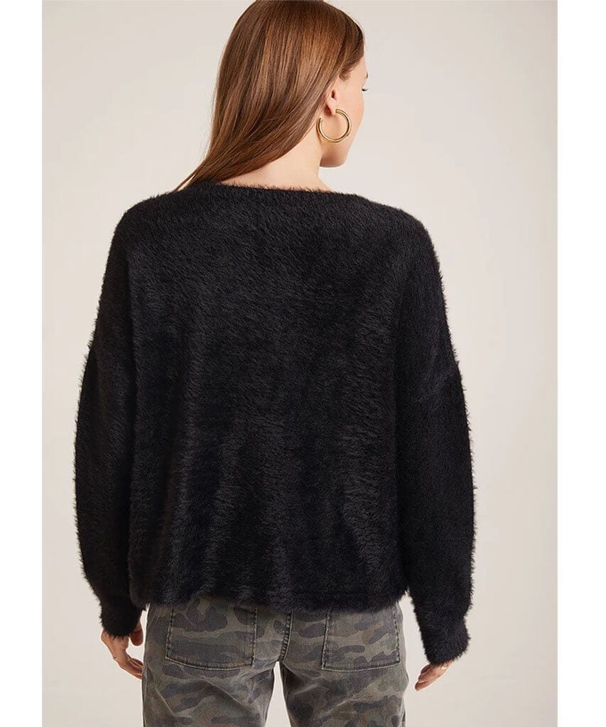 Slouchy Black Fuzzy Sweater - miamidrugpossession