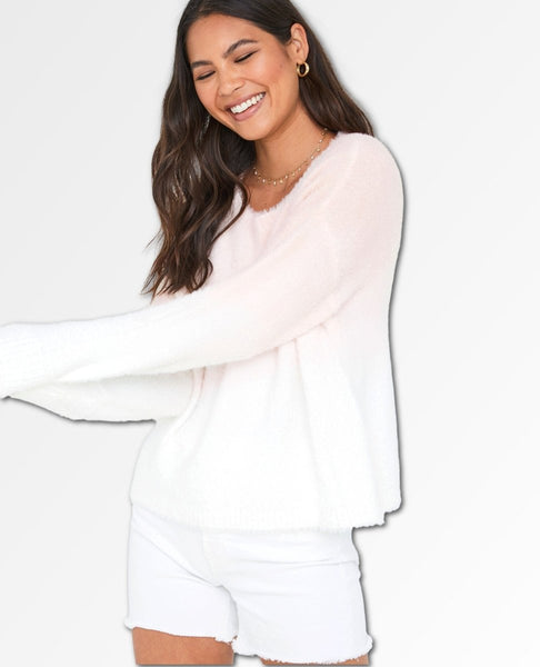 Slouchy Pale Rose Ombre Fuzzy Sweater - PINK ARROWS