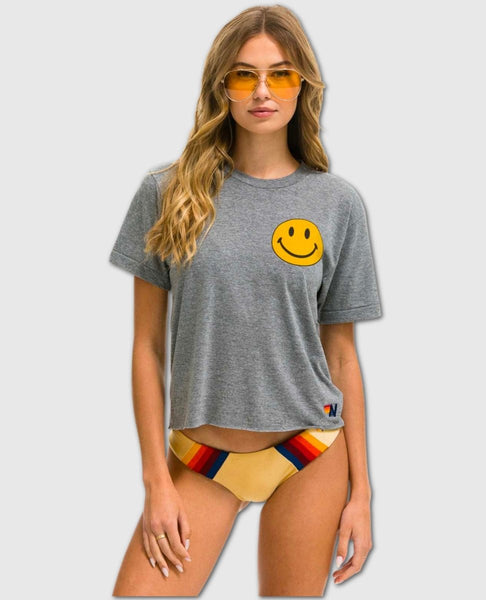 Smiley Boyfriend Rainbow Tee Heather Grey - miamidrugpossession