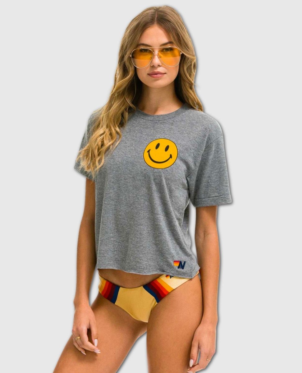 Smiley Boyfriend Rainbow Tee Heather Grey - miamidrugpossession