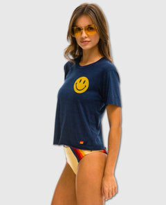 Smiley Boyfriend Rainbow Tee Navy - miamidrugpossession