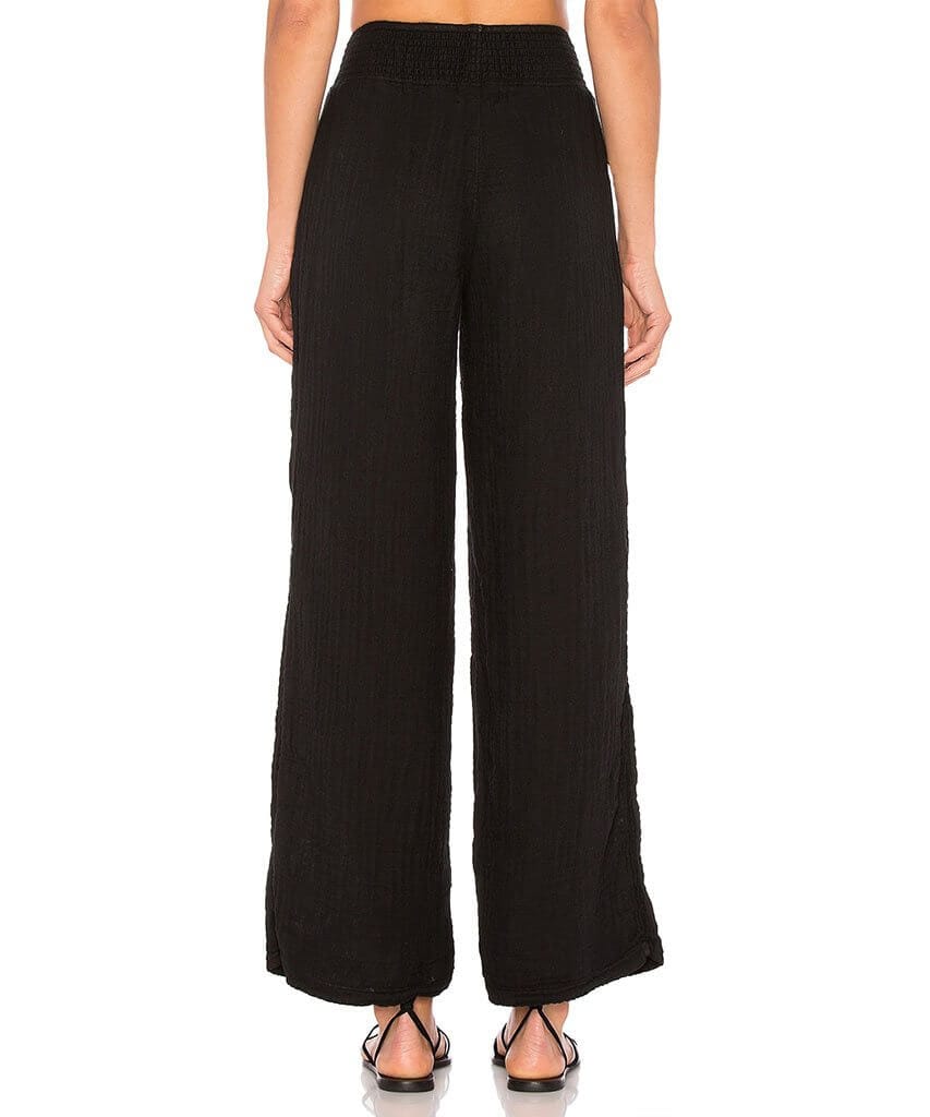 Smocked Wide Leg Gauze Black Pant - miamidrugpossession