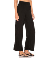 Smocked Wide Leg Gauze Black Pant - miamidrugpossession