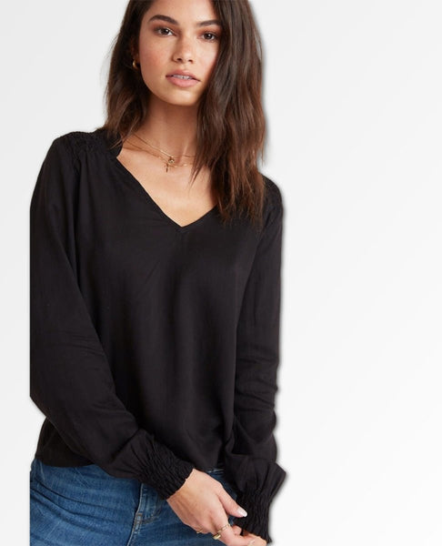 Smocked Yoke Blouse Black - miamidrugpossession