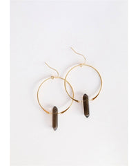 Smoky Quartz Crystal Hoop - PINK ARROWS