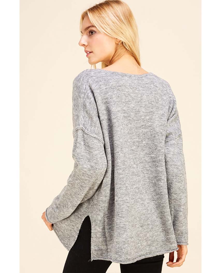 Soft V Neck Knit Sweater Charcoal - clearpathherbicide