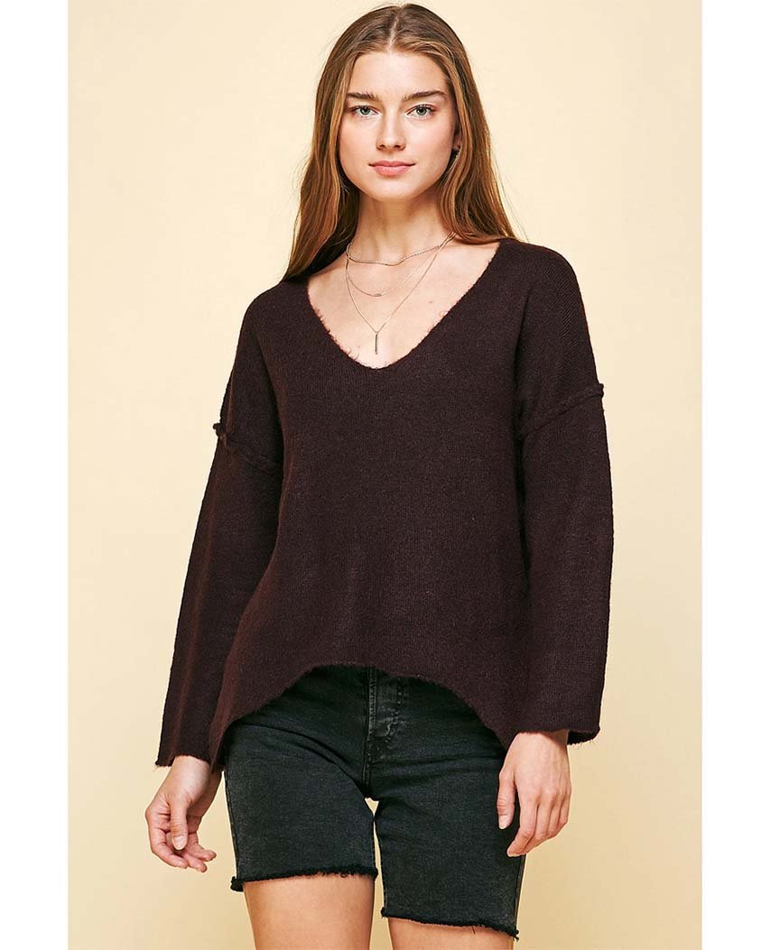 Soft V Neck Knit Sweater Wine - miamidrugpossession