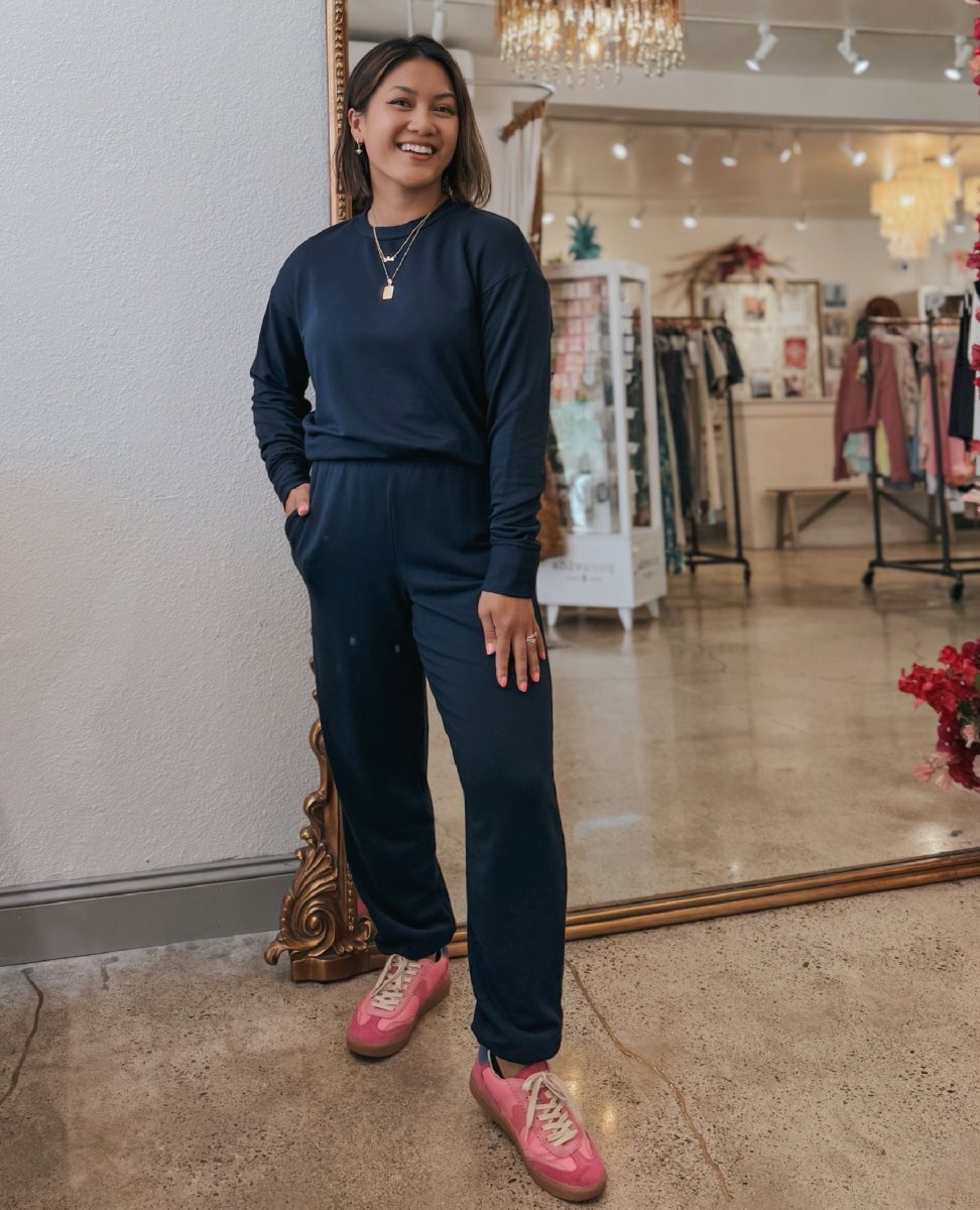 Softest Fleece Pocket Sweatpant Navy - PINK ARROWS