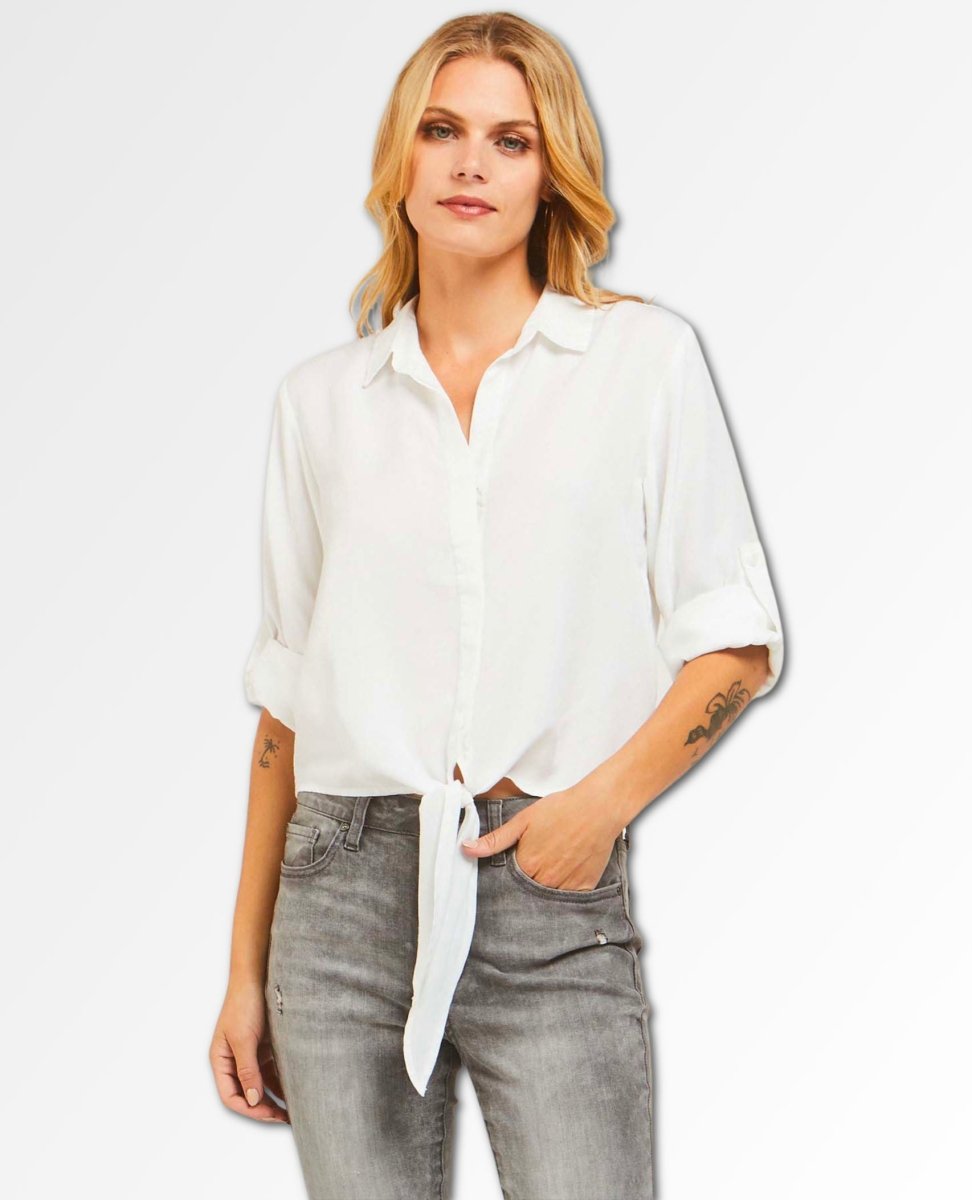 Solange Tie Front Blouse White - miamidrugpossession