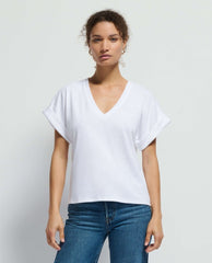 Stevie Cuffed V - Neck Top Optic White - PINK ARROWS