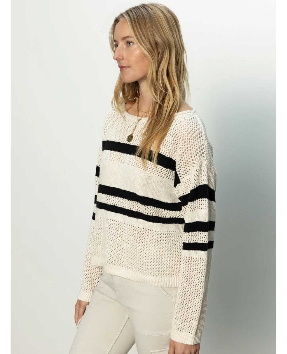 Stripe Open Sweater Natural Black - PINK ARROWS