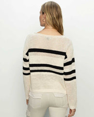 Stripe Open Sweater Natural Black - PINK ARROWS