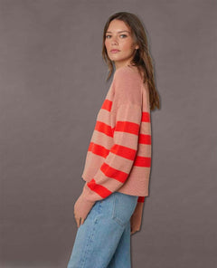 Striped Cotton Cashmere Sweater Pink Flame - clearpathherbicide