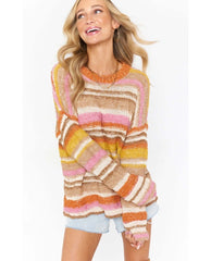 Sue Cuffed Striped Oversized Sweater - PINK ARROWS