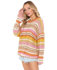 Sue Cuffed Striped Oversized Sweater - PINK ARROWS