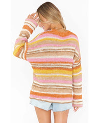 Sue Cuffed Striped Oversized Sweater - PINK ARROWS