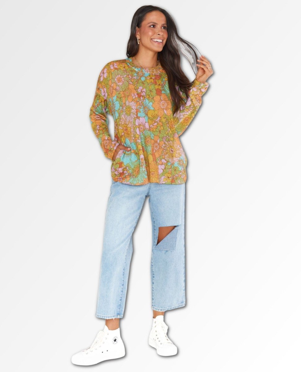 Sue Pocket Sweater Groovy Blooms - miamidrugpossession