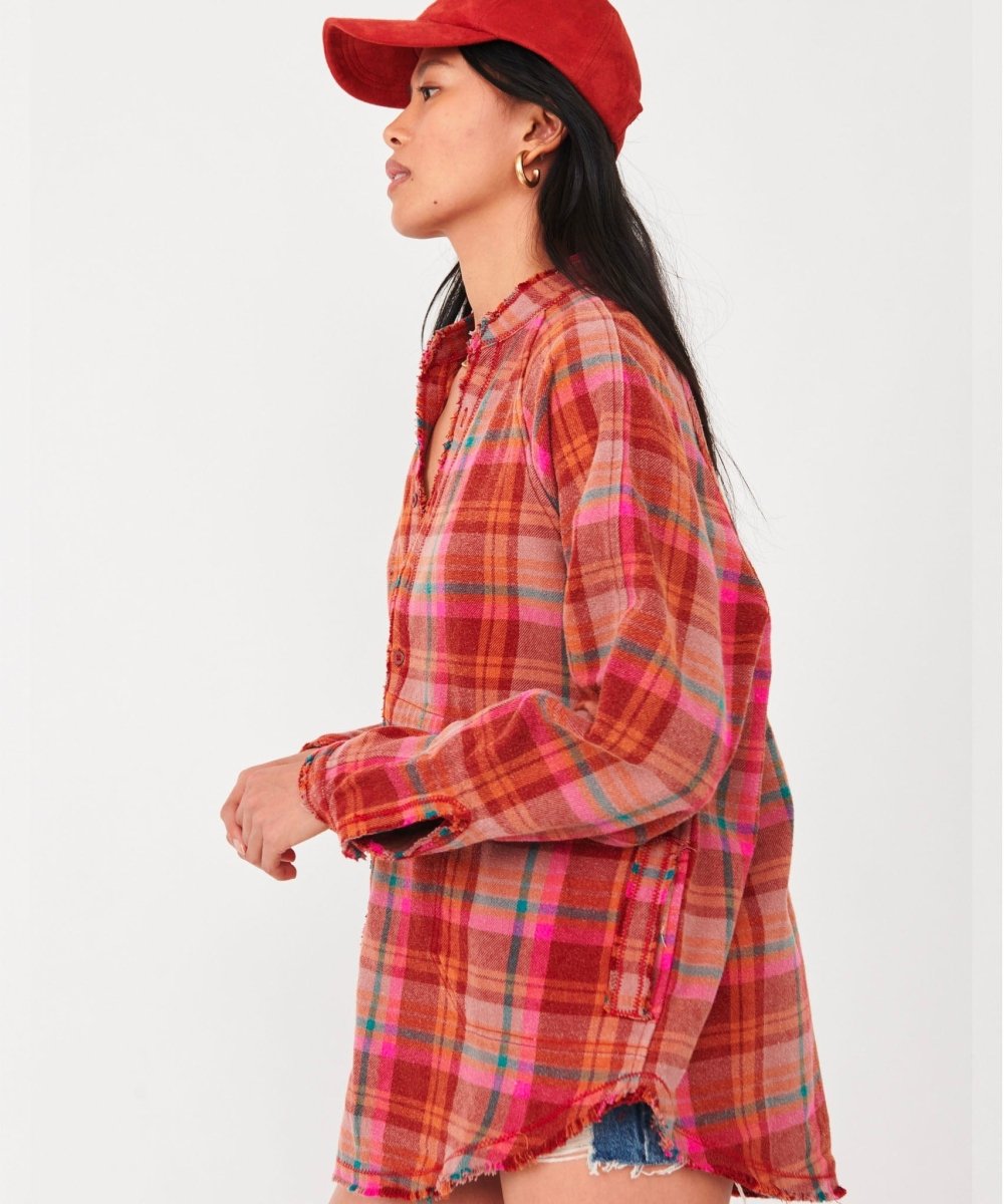 Summer Daydream Plaid Buttondown Berry - miamidrugpossession