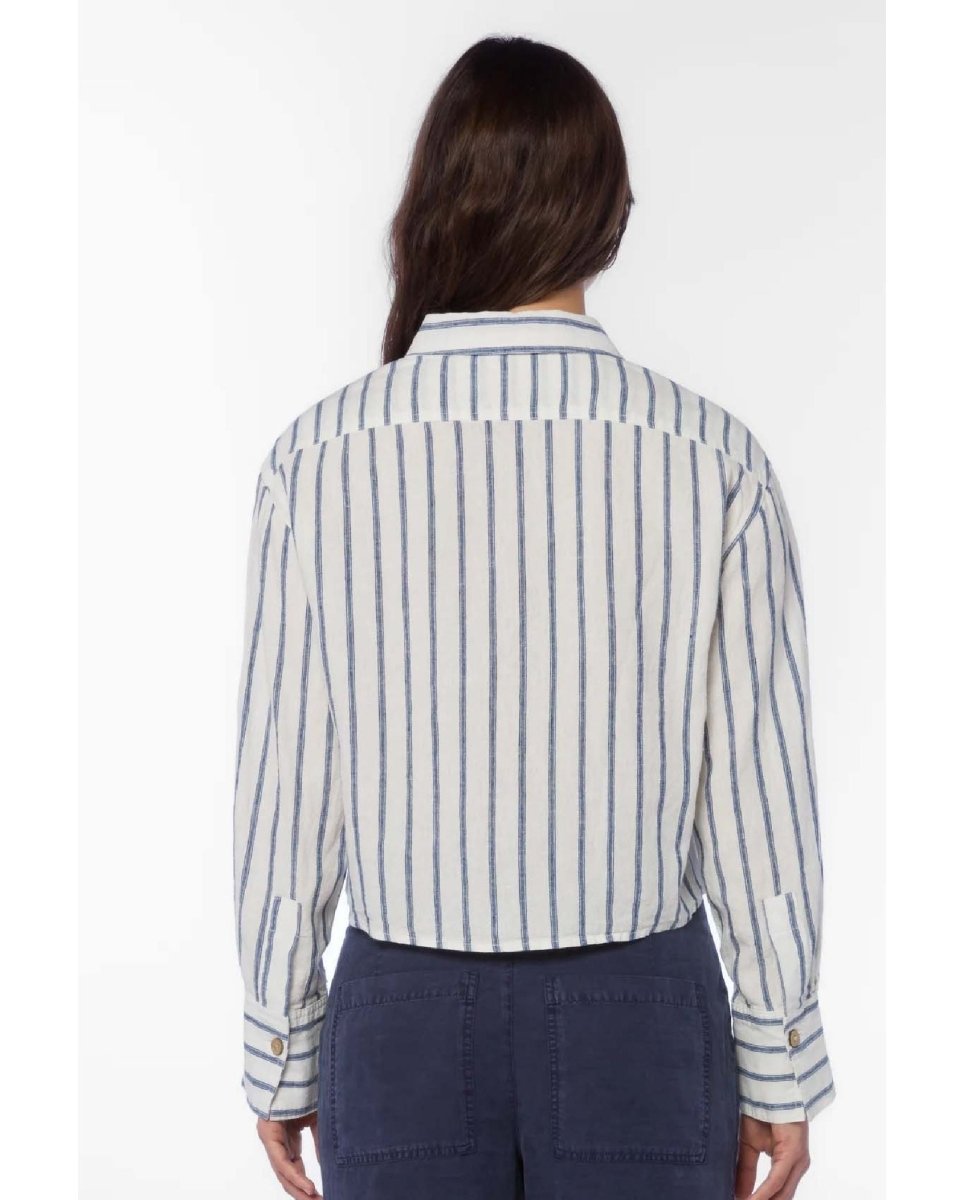 Summerlyn Long Sleeve Button Up Navy Stripe Shirt - clearpathherbicide