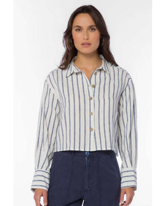 Summerlyn Long Sleeve Button Up Navy Stripe Shirt - clearpathherbicide