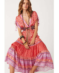 Sunshine Bandit Tie Gown Cayenne - PINK ARROWS