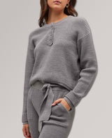 Supersoft Sweater - Knit Waffle Henley Top Dark Heath - miamidrugpossession