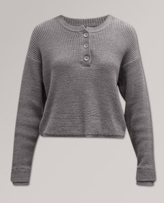 Supersoft Sweater - Knit Waffle Henley Top Dark Heath - clearpathherbicide