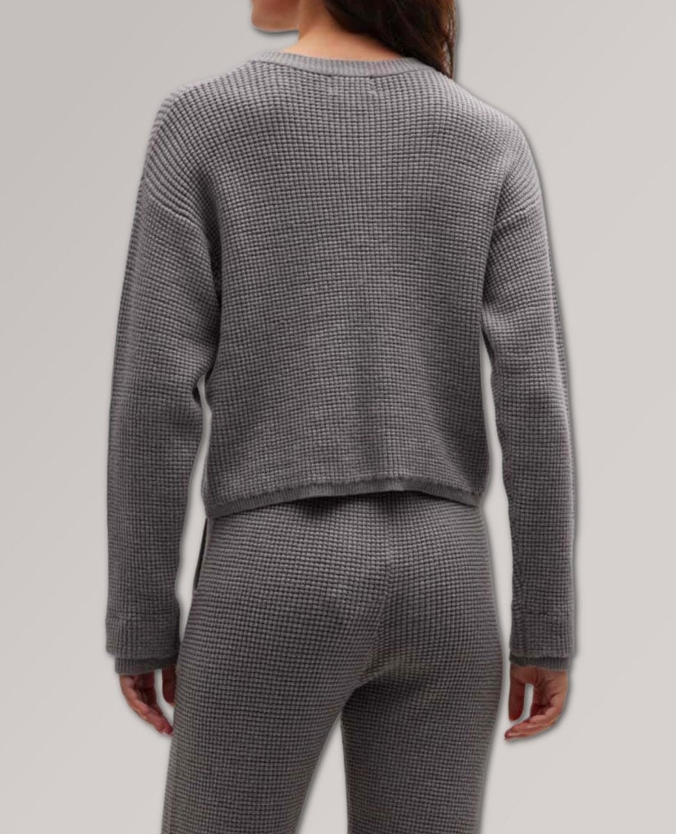 Supersoft Sweater - Knit Waffle Henley Top Dark Heath - miamidrugpossession