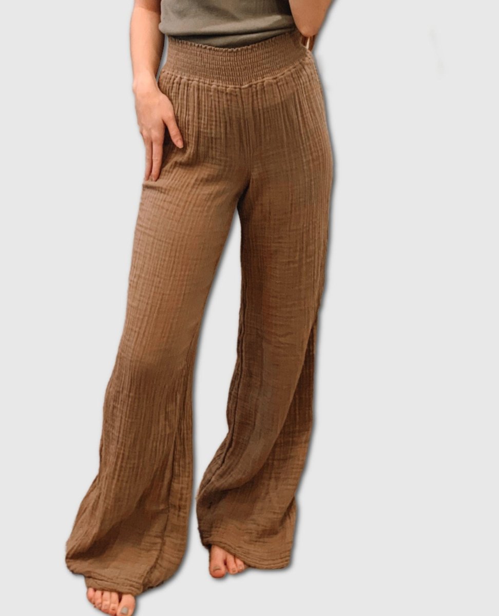 Susie Smocked Wide Leg Pant Safari - miamidrugpossession