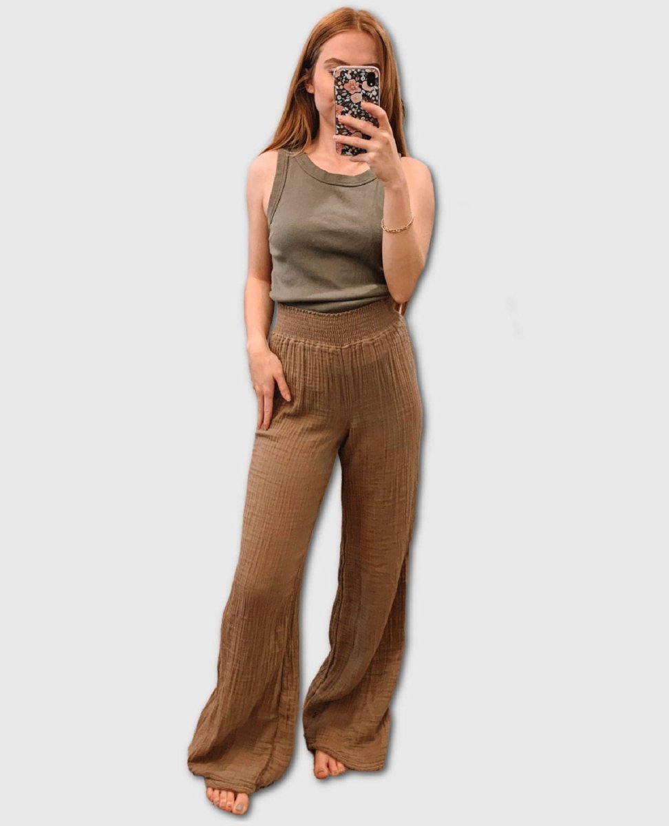 Susie Smocked Wide Leg Pant Safari - clearpathherbicide