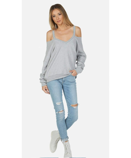 Swanson Long Sleeve Cutout V - Neck Grey - miamidrugpossession