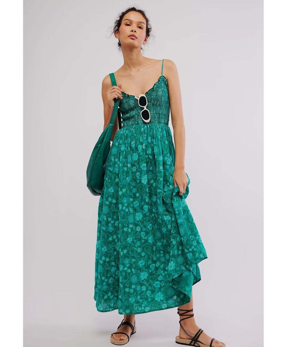 Sweet Nothings Midi Dress Green Print - clearpathherbicide