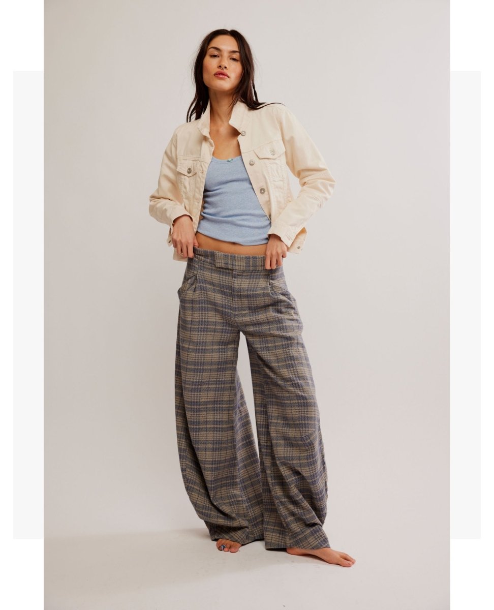 Tegan Barrel Trouser Blue Grey Combo - PINK ARROWS