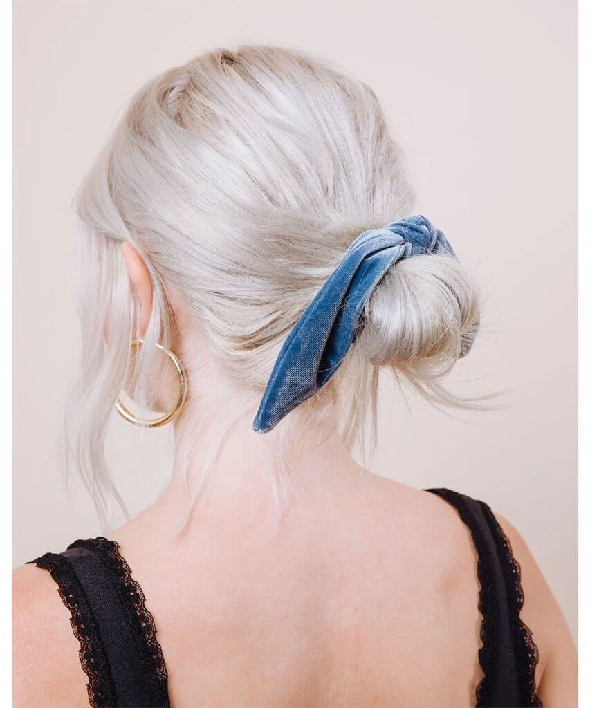 The Mariska Tie Scrunchie Light Blue Velvet - miamidrugpossession