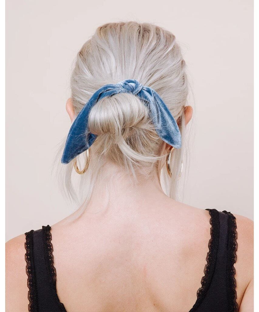 The Mariska Tie Scrunchie Light Blue Velvet - clearpathherbicide