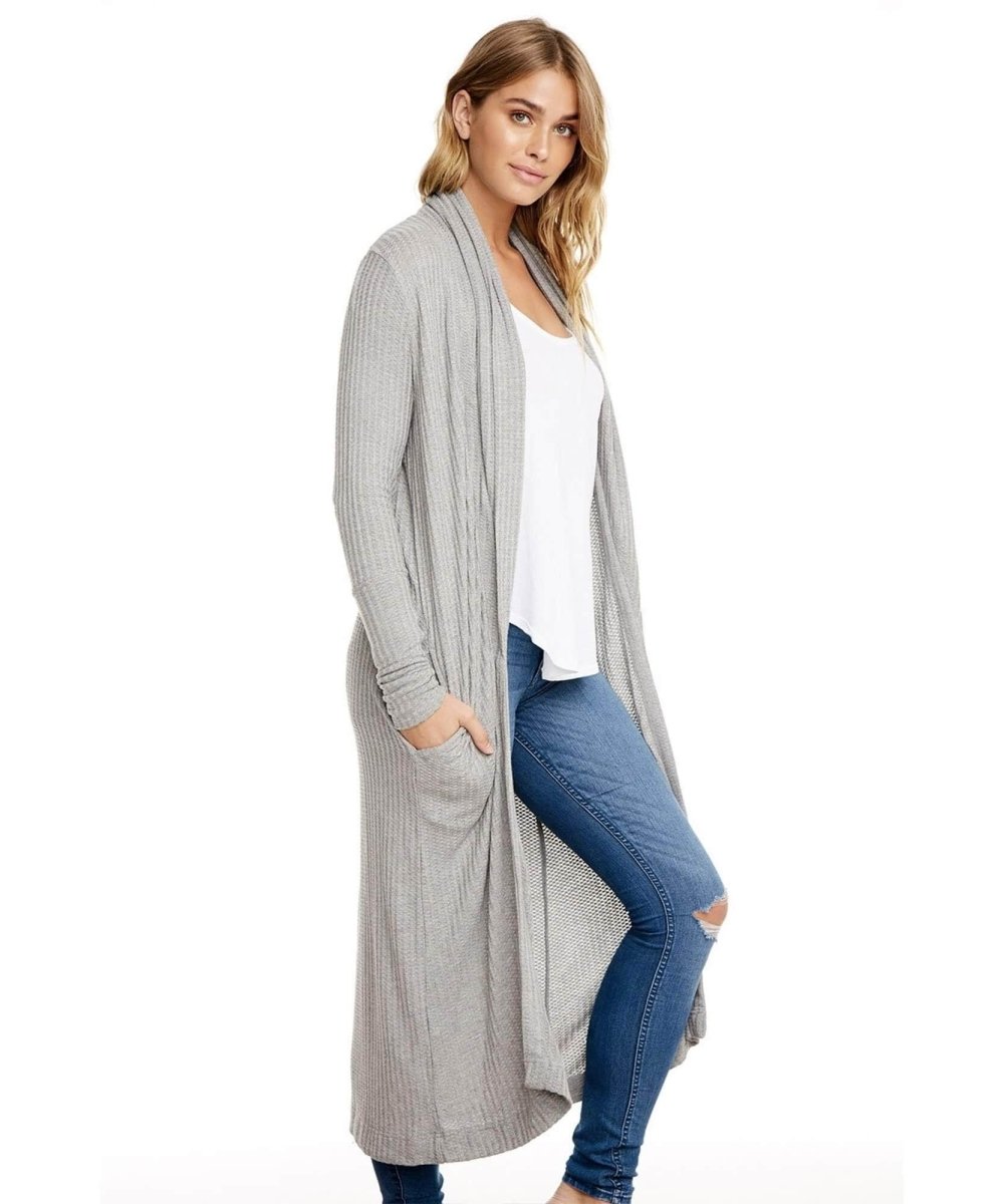 Thermal L/S Shawl Cardigan Heather Grey - miamidrugpossession