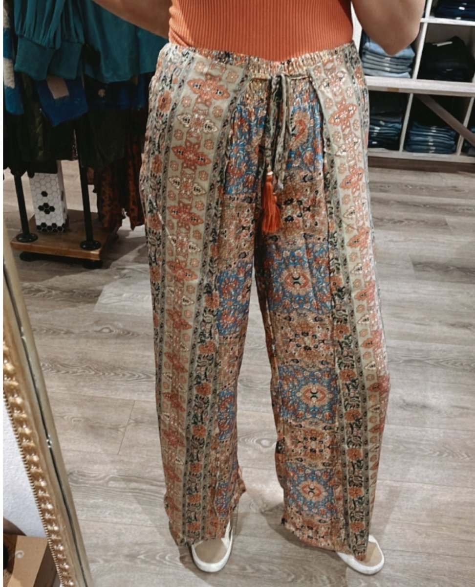 Tie Front Gold Print Pant - miamidrugpossession