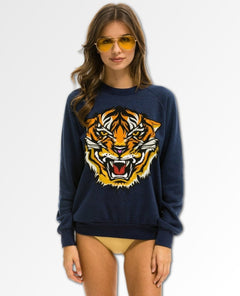 Tiger Print Crew Navy - miamidrugpossession