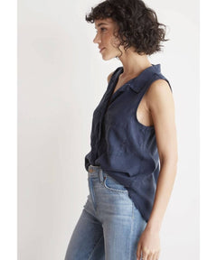 Trimmed Sleeveless Button Down Bermuda Navy - clearpathherbicide