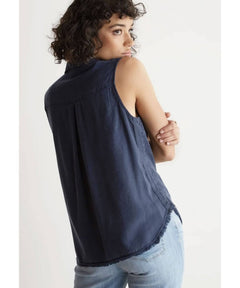 Trimmed Sleeveless Button Down Bermuda Navy - clearpathherbicide