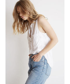 Trimmed Sleeveless Button Down White - clearpathherbicide