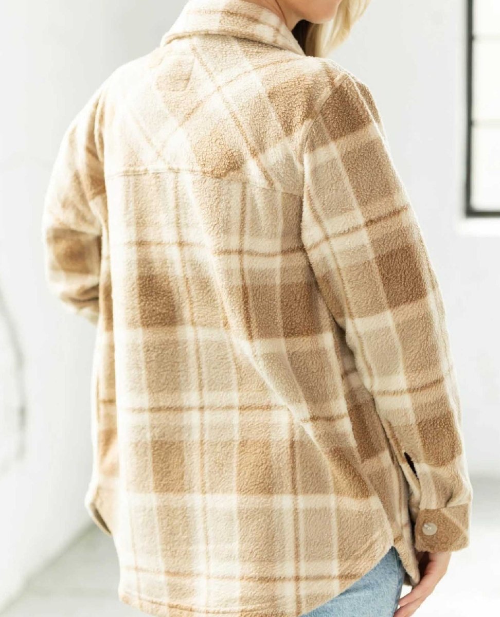 Tullis Plaid Cream Tan Shacket - miamidrugpossession