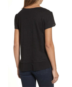 Upton Tiered Hem Linen Tee, Black - miamidrugpossession