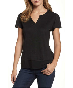 Upton Tiered Hem Linen Tee, Black - miamidrugpossession