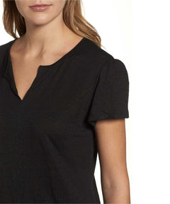 Upton Tiered Hem Linen Tee, Black - miamidrugpossession