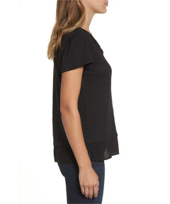 Upton Tiered Hem Linen Tee, Black - miamidrugpossession