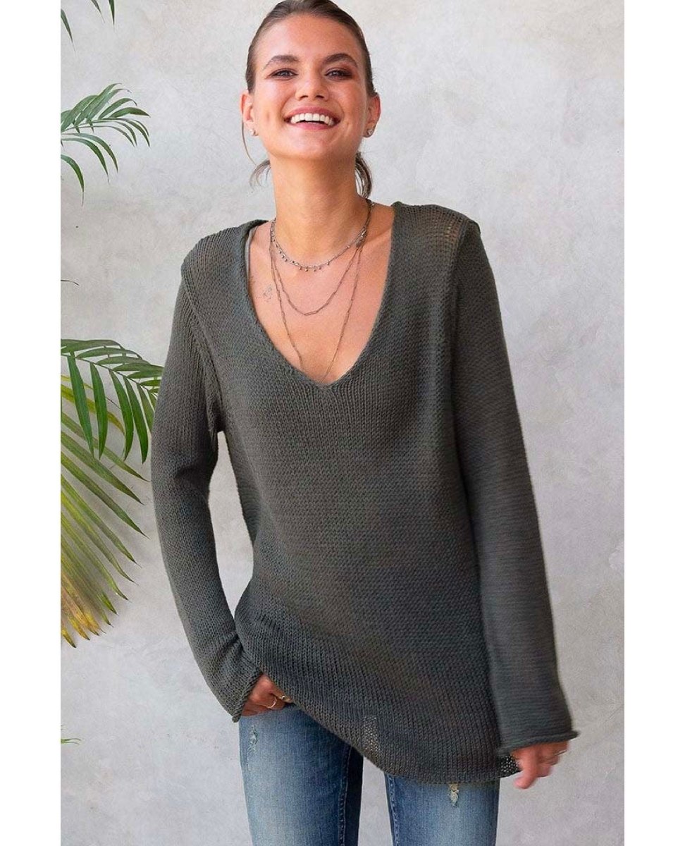 V Neck Cotton Sweater Bold Ink - clearpathherbicide